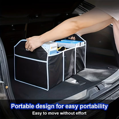 Foldable Car Trunk Organizer Bag – Waterproof Large Capacity Storage with 3 Compartments | Portable Collapsible Trunk Storage Bag for SUV, Sedan & Truck | Black