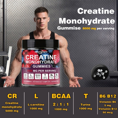Creatine Monohydrate Gummies 8000mg Blueberry Flavor – with L-Taurine, BCAA, Vitamin B6 & B12 | Pre-Workout Muscle Strength & Endurance Supplement for Men & Women | 120 Count | Yeah Buddy Formula