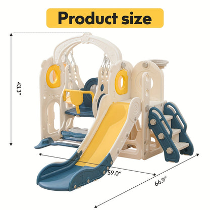 5-in-1 Toddler Slide with Basketball Hoop L-Shaped Freestanding Kids Indoor Outdoor Slide for Toddlers Ages 1-3 Boys Girls Birthday Playground Toy