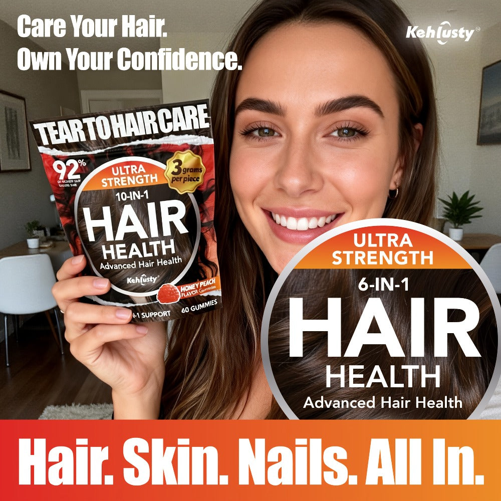Biotin Gummies for Hair Growth & Thickness — 10-in-1 Formula with Vitamin C, Collagen, Zinc | Supports Hair, Skin & Nails | Peach Flavor | 60 Count for Women & Men