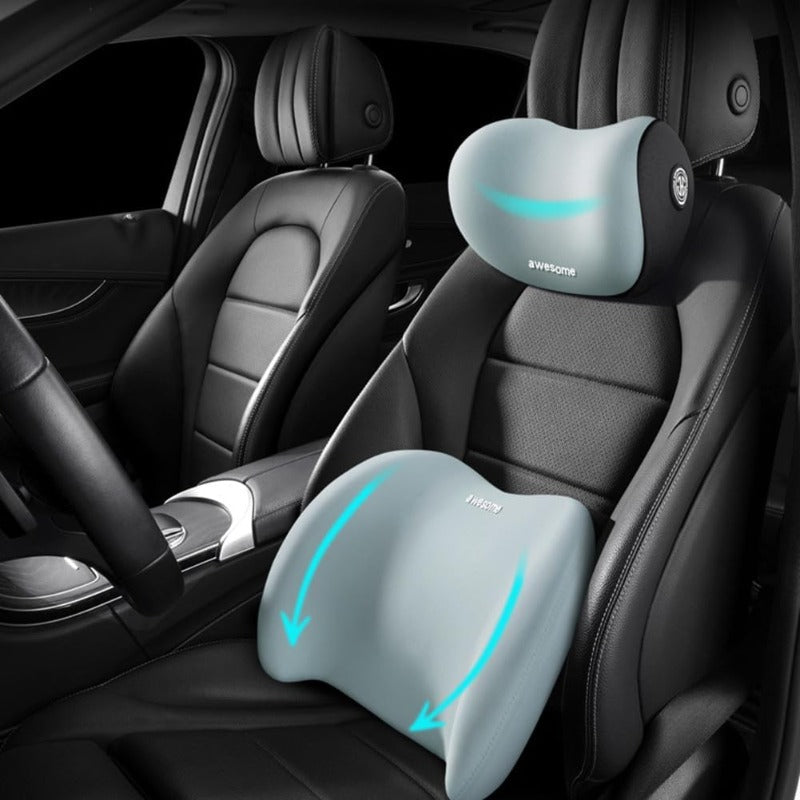 Car Lumbar Support Pillow and Car Neck Pillow Kit, Ergonomic Car Seat Headrest & Lumbar Cushion with Adjustable Strap for Neck Back Pain Relief, for Office Chair/ Truck/ Wheelchair (Gray)