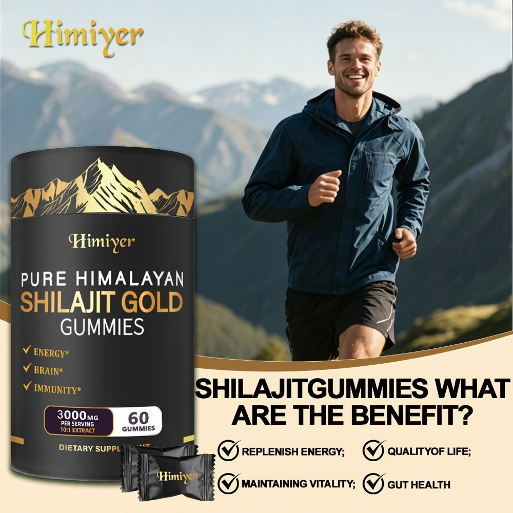 Pure Himalayan Shilajit Gummies with KSM-66 Ashwagandha, Ginseng & Gokshura – 85+ Trace Minerals, 75% Fulvic Acid | No Added Sugar | Energy & Vitality Supplement for Men & Women | 1 or 2 Bottles