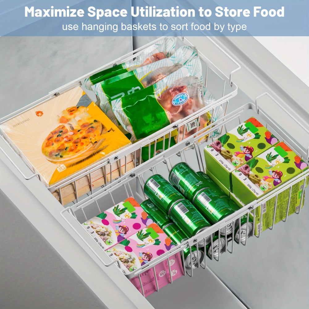 Freezer Organizer Bins, Expandable Chest Freezer Baskets with Hanging Handles – Adjustable Wire Basket 15.6" to 24.3", Heavy-Duty Iron Rust-Proof Deep Freezer Storage for Most Chest Freezers, 2 Pack