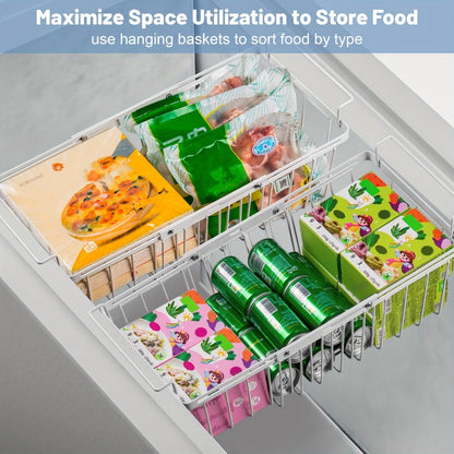 Freezer Organizer Bins, Expandable Chest Freezer Baskets with Hanging Handles – Adjustable Wire Basket 15.6" to 24.3", Heavy-Duty Iron Rust-Proof Deep Freezer Storage for Most Chest Freezers, 2 Pack