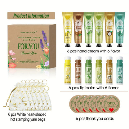 Bridal Shower Favors Hand Cream and Lip Balm Gift Set 24pcs Moisturizing with Glycerin Hyaluronic Acid Includes Thank You Cards Heart Shaped Gift Bags for Women Party Favors Baby Shower