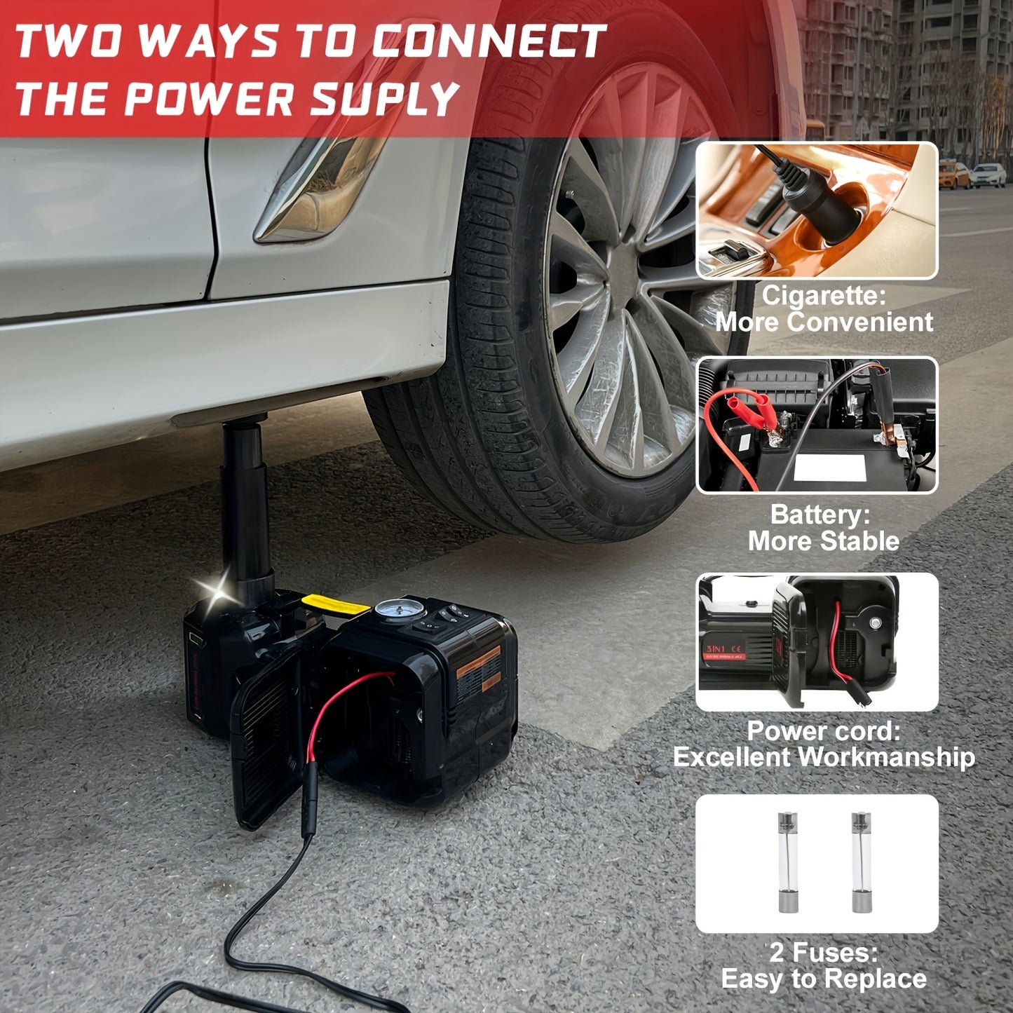 E-HEELP Electric Car Jack Kit 5Ton 12V Hydraulic Car Jack Lift (Lifting Range: 6.1-17.7 Inch) with Electric Impact Wrench for SUV MPV Sedan Truck Tire Change Garage Repair, Without Battery