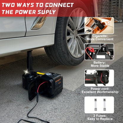 E-HEELP Electric Car Jack Kit 5Ton 12V Hydraulic Car Jack Lift (Lifting Range: 6.1-17.7 Inch) with Electric Impact Wrench for SUV MPV Sedan Truck Tire Change Garage Repair, Without Battery
