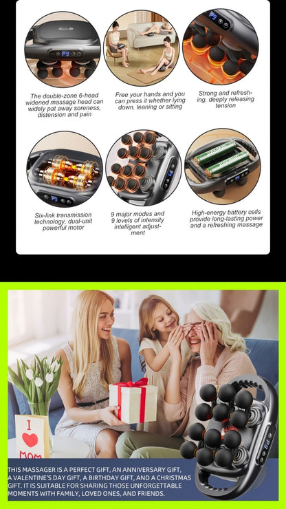 Massage Gun for Deep Tissue Relief – Cordless Percussion Massager with 9 Speeds & 9 Modes, Multiple Heads for Back, Neck, Shoulders, Legs & Feet | Gift for Dad & Mom