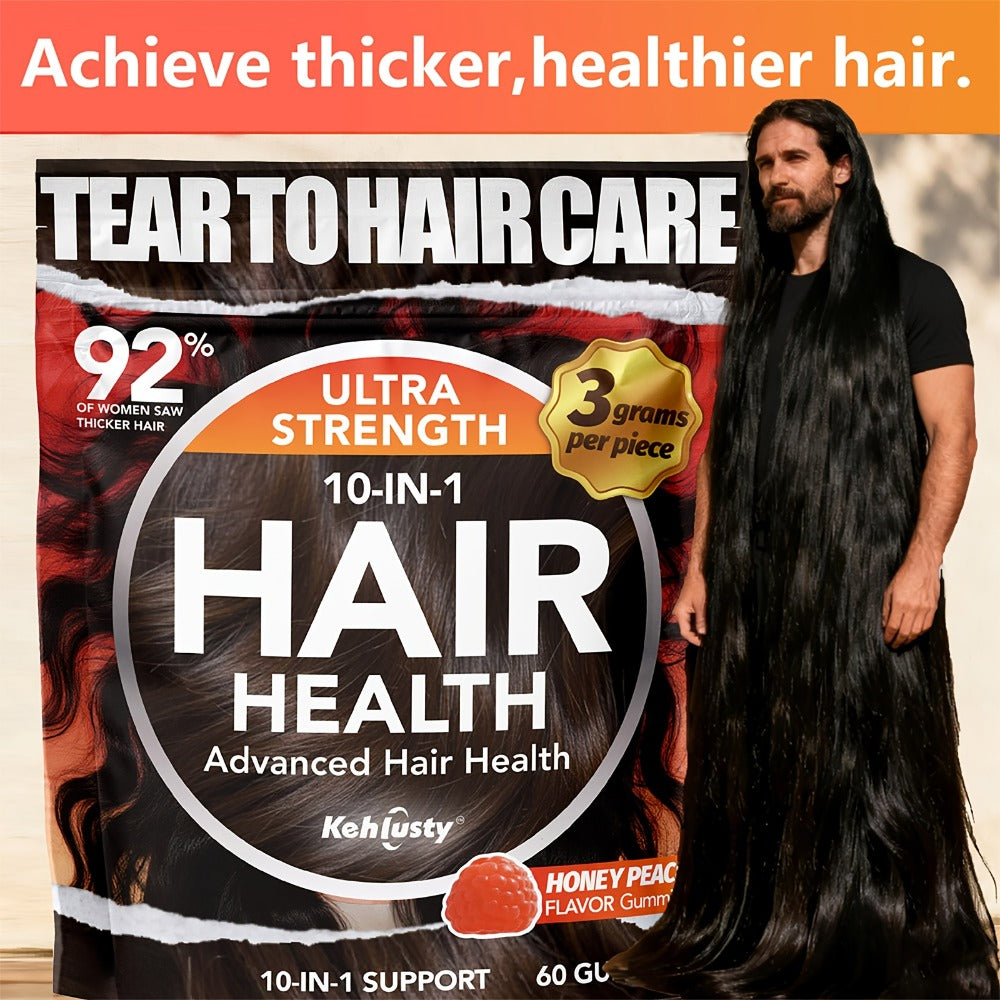 Biotin Gummies for Hair Growth with Collagen Complex Vitamin C & Ginger — 90 Chewable Gummies for Thicker Fuller Hair, Thinning Hair Support, Peach Flavor, 30-Day Supply for Men & Women