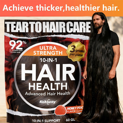 Biotin Gummies for Hair Growth with Collagen Complex Vitamin C & Ginger — 90 Chewable Gummies for Thicker Fuller Hair, Thinning Hair Support, Peach Flavor, 30-Day Supply for Men & Women