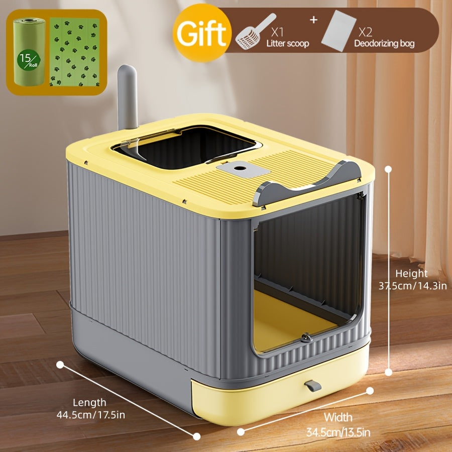 Enclosed Cat Litter Box with Odor Control – Extra Large Covered Design, High Privacy, Easy Clean Modern Cat Toilet for Multiple Cats | Includes Garbage Bags | White, Pink & Yellow