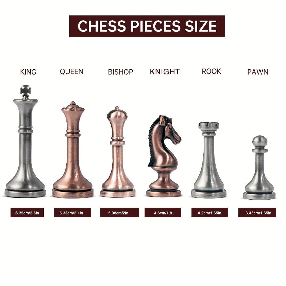Wooden Chess Set with Metal Pieces & Storage Drawers 12 Inch – 2.5" Kings 2 Extra Queens Vintage Mahogany Board for Adults Beginners, Premium Strategy Game Gift