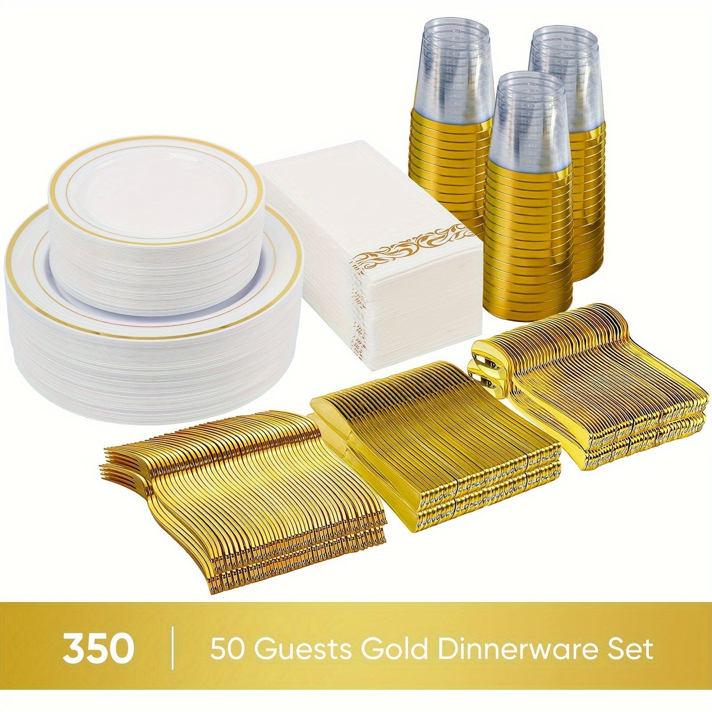 Disposable Dinnerware Set 350pcs for 100 Guests Party Plates Cups Silverware Napkins Wedding