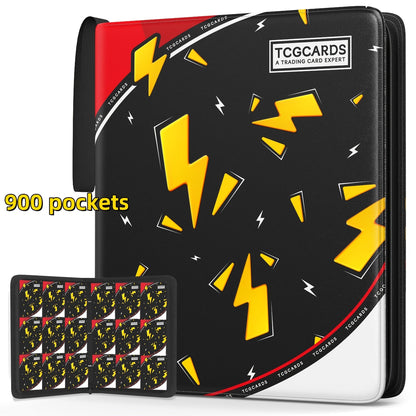 Trading Card Binder 900 Pockets with 50 Removable Sleeves – PU Leather Zipper Album for Pokemon MTG Sports YuGiOh Cards, 9-Pocket Side-Load Pages, Card Collector Storage Book for TCG Players