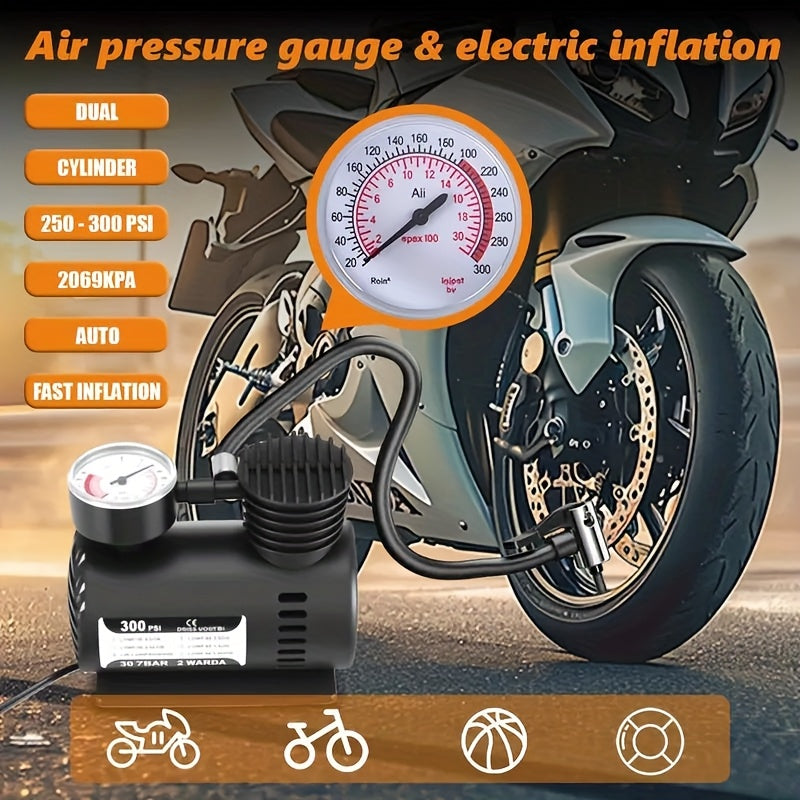 Automatic Electric Pneumatic, 300PSI 12V Mini Compressor Air Pump Electric Tire Air Inflator Pump Mini Air Compressor, Without Battery