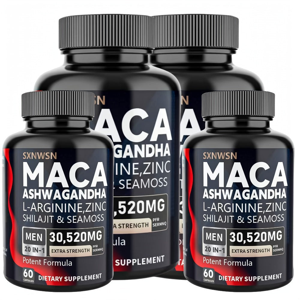 Ashwagandha & Maca Root Capsules with Sea Moss, Shilajit, L-Arginine & L-Citrulline – Stress Relief, Mood & Energy Supplement for Women and Men | Choose 60 or 120 Capsules | Daily Herbal Wellness Formula