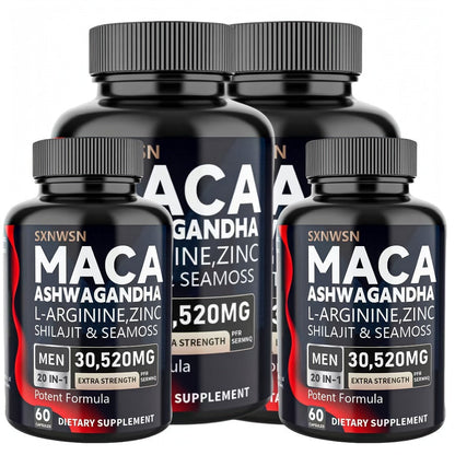 Ashwagandha & Maca Root Capsules with Sea Moss, Shilajit, L-Arginine & L-Citrulline – Stress Relief, Mood & Energy Supplement for Women and Men | Choose 60 or 120 Capsules | Daily Herbal Wellness Formula