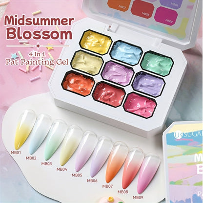 4-in-1 Pat Ombre Gel Nail Polish 9 Colors Gradient Stamping Painting Rub Powder – Solid Varnish for DIY French Manicure & Salon Nail Art, Chrome Glitter Effect for Women by UR SUGAR