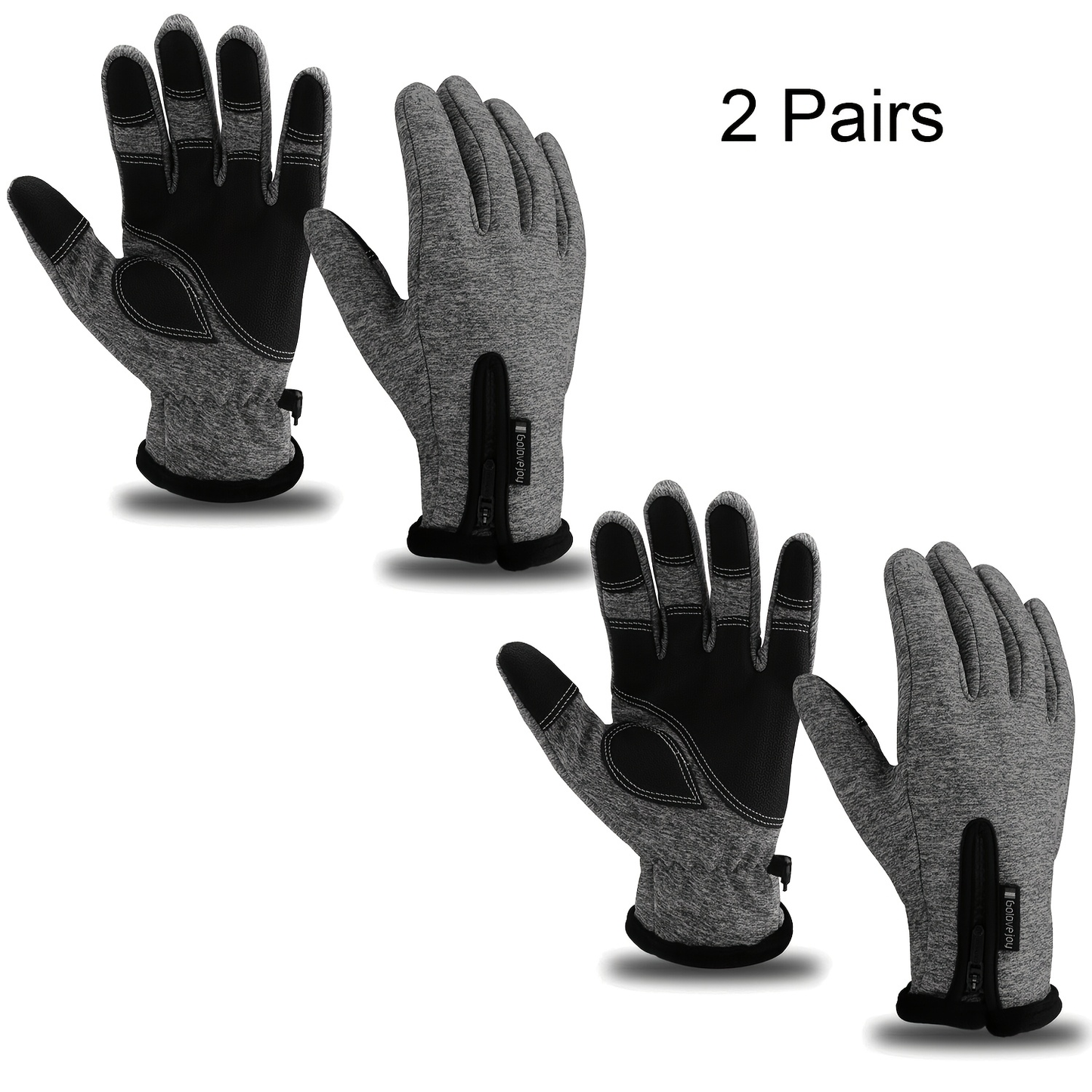 Windproof Knit Gloves for Outdoor Riding & Skiing – 2 Pairs Full-Finger Slip-Resistant Winter Gloves | 100% Polyamide Warm Gloves for Men & Women | S M L XL XXL | Black Gray