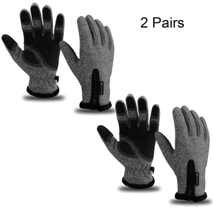 Windproof Knit Gloves for Outdoor Riding & Skiing – 2 Pairs Full-Finger Slip-Resistant Winter Gloves | 100% Polyamide Warm Gloves for Men & Women | S M L XL XXL | Black Gray