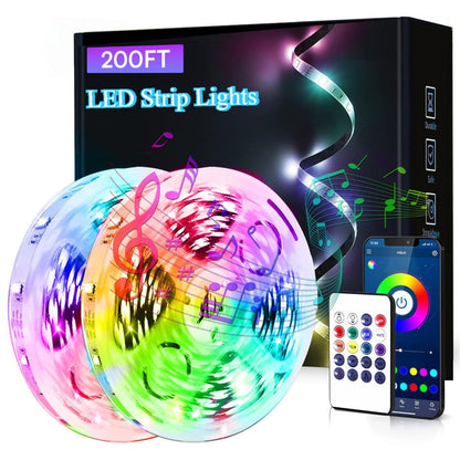 Smart LED Strip Lights 5050 RGB IC App & Remote Control, Music Sync Color Changing, for Bedroom Living Room Kitchen TV Home Decoration, Party Holiday Lighting – 25ft 50ft 100ft 130ft 200ft Available