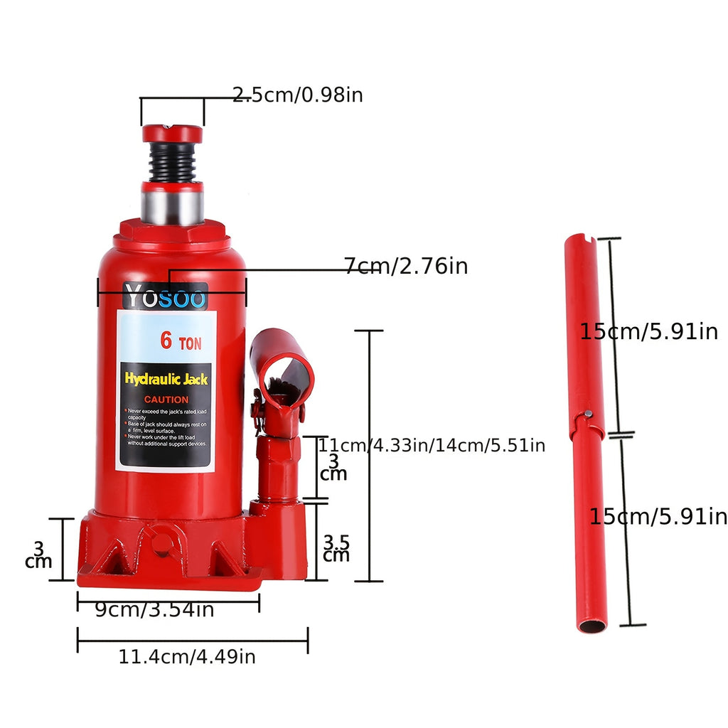 6T Heavy Duty Hydraulic Bottle Jack Lifting Car, Skid Resistance Top, Enlarged Base for Stability And Safety, Ideal for Automotive, Construction