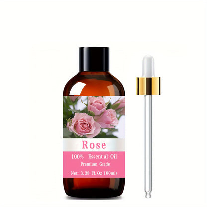 Rose Essential Oil 100ml Pure Aromatherapy Carrier Oil for Skin Hair Nail & Massage – Moisturizing Body Oil for Women & Men, Relaxation Meditation Spa Gift