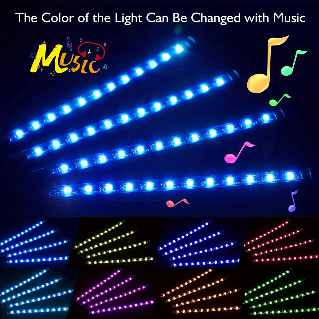 [RGB Decorative Lights] USB DC 5V 48Leds Car Interior Lighting Flexible Neon LED Ambient Light Backlight Music Control RGB Decorative Atmosphere Lights, Without Battery