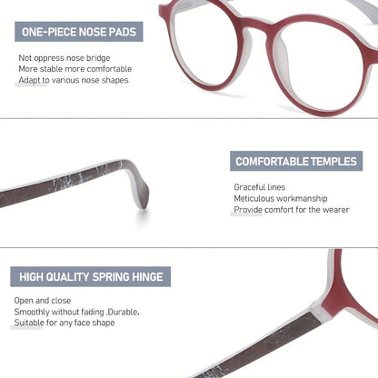 Fashion Reading Glasses 6 Pack for Women and Men Full Frame Round Circle PC Frame Multi-Color Lightweight Durable Lenses Vision Aid Readers Magnification Plus 1.0 to Plus 4.0 Mixed Color Value Set