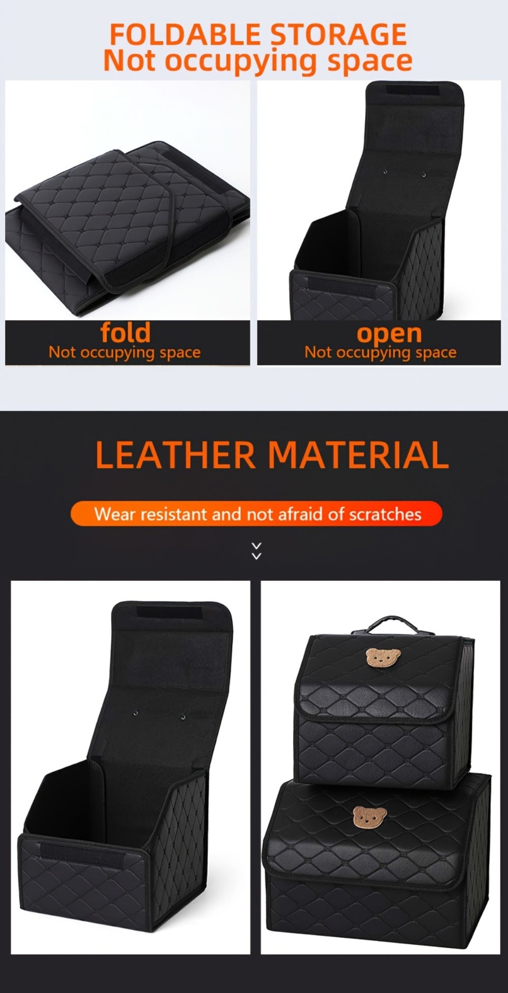 Car Trunk Storage Box Foldable Faux Leather Organizer – High-Capacity 30L/35L Vehicle Cargo Box, Multi-Pocket Space-Saving Trunk Organizer for Women, Daily Use & Road Trips