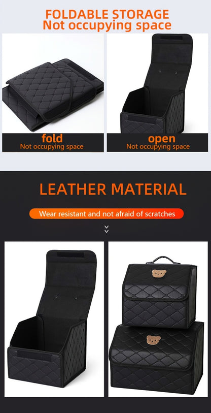 Car Trunk Storage Box Foldable Faux Leather Organizer – High-Capacity 30L/35L Vehicle Cargo Box, Multi-Pocket Space-Saving Trunk Organizer for Women, Daily Use & Road Trips