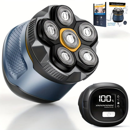 6D Magnetic Rotary Head Shaver IPX7 Waterproof Rechargeable – Quiet Motor Bald Head Shaver & Beard Trimmer with Replaceable Magnetic Blade Heads, Wet Dry Grooming Kit Gift for Men