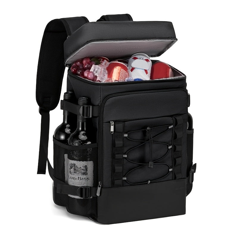 Insulated Cooler Backpack Leakproof Thermal Lunch Bag, Large Capacity Waterproof Cooling Rucksack for Camping, Hiking, Picnic & Beach, Foldable Soft Cooler Bag for Men & Women, Black & Grey
