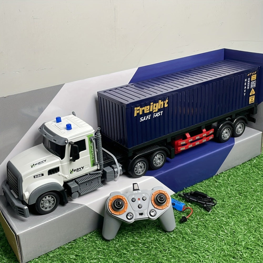 RC Container Semi Truck 1:24 Scale 23.6-Inch Extra Large | 2.4G 100ft Range, Load Cargo, USB Rechargeable | Remote Control Truck Toy for Kids Boys Girls Ages 6+