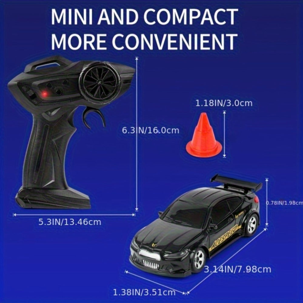 RC Drift Car 1/64 Scale 4WD with LED Lights – High-Speed Remote Control Racing Sports Car, Desktop Mini RC Toy for Boys Kids Teens, Birthday Christmas Gift Black Blue