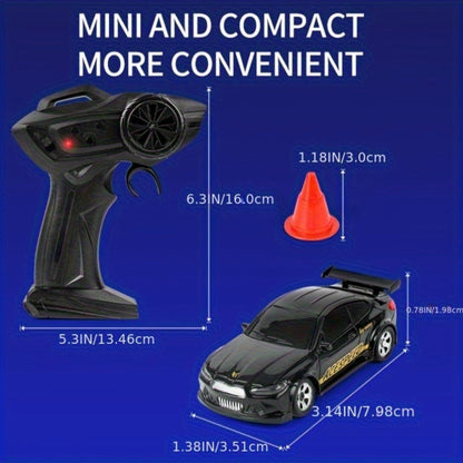 RC Drift Car 1/64 Scale 4WD with LED Lights – High-Speed Remote Control Racing Sports Car, Desktop Mini RC Toy for Boys Kids Teens, Birthday Christmas Gift Black Blue