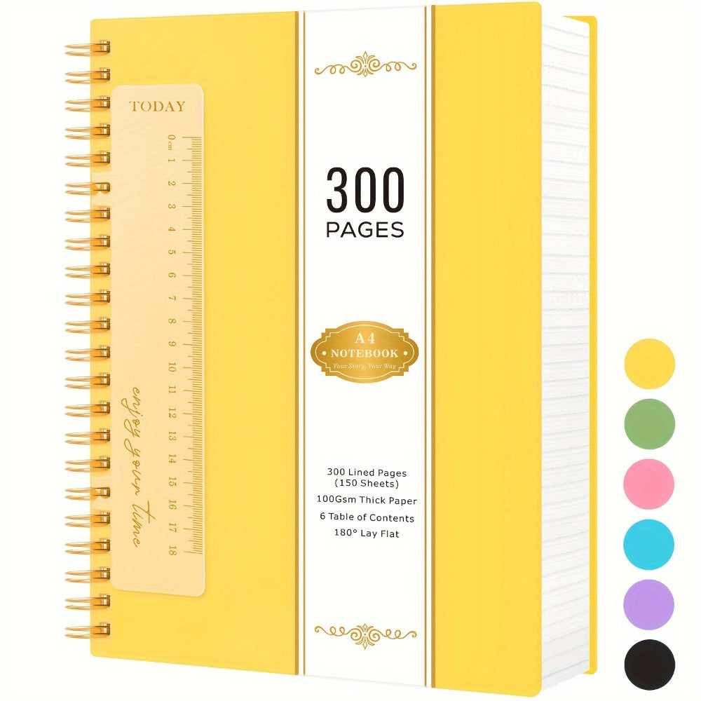 Large Spiral Notebook 300 Pages Hardcover – 8.5x11 A4 College Ruled 100GSM Lined Paper PVC Waterproof Cover for Work School Travel Women Men Purple Pink Blue Black Yellow Green
