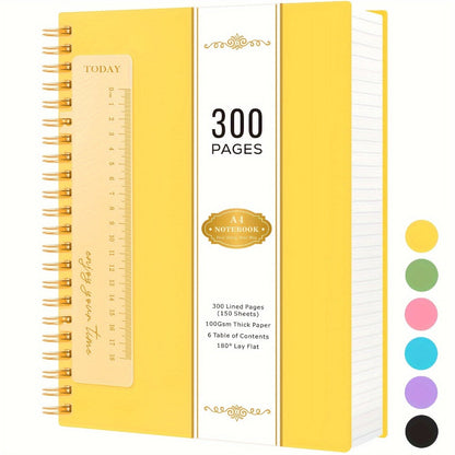 Large Spiral Notebook 300 Pages Hardcover – 8.5x11 A4 College Ruled 100GSM Lined Paper PVC Waterproof Cover for Work School Travel Women Men Purple Pink Blue Black Yellow Green