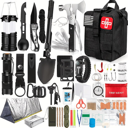 258-Piece Outdoor Survival Kit with Igniter Compass Multi-Tool Professional Camping Gear for Men Hiking Hunting Emergency Khaki Army Green Red Beige Camo