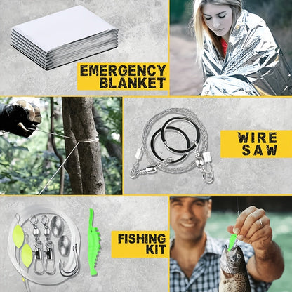 258-Piece Professional Survival Kit with Fire Starter Compass Multi-Tool for Men Camping Hiking Outdoor Exploration Emergency Preparedness Gift