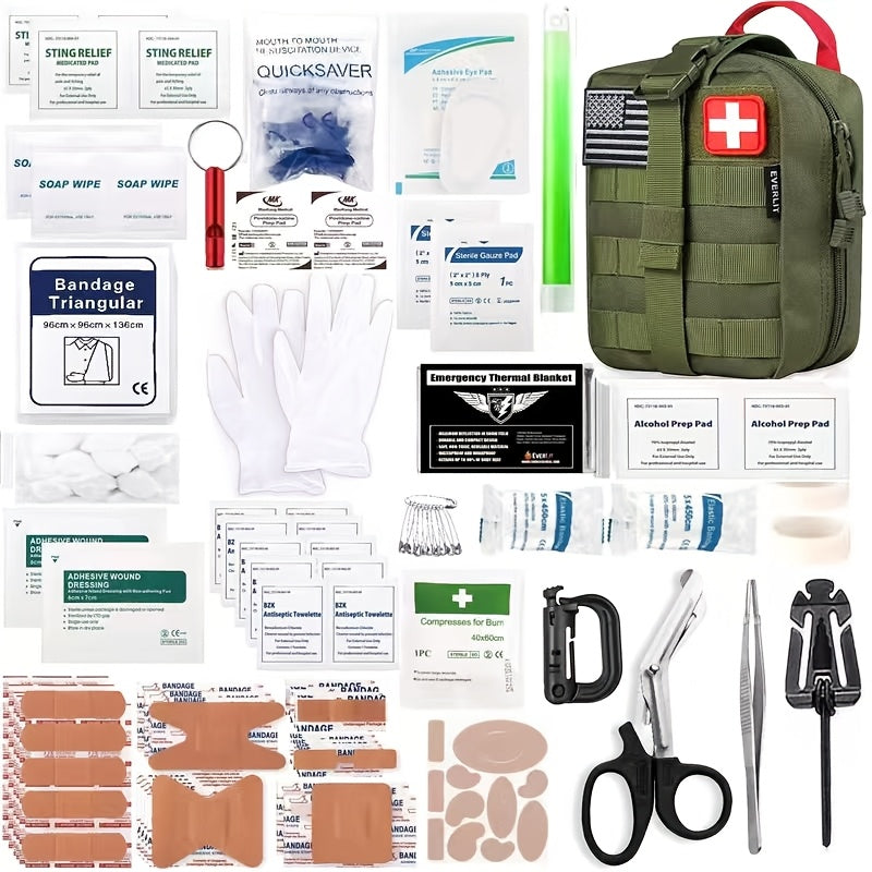 258-Piece Professional Survival Kit with Fire Starter Compass Multi-Tool for Men Camping Hiking Outdoor Exploration Emergency Preparedness Gift