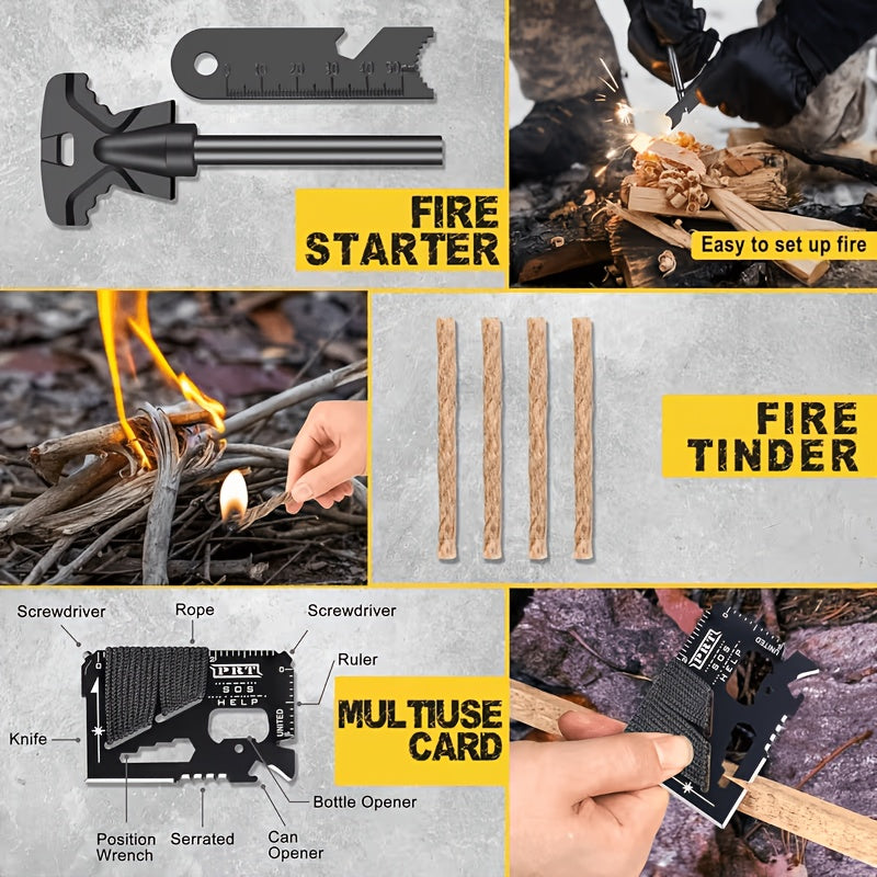 258-Piece Professional Survival Kit with Fire Starter Compass Multi-Tool for Men Camping Hiking Outdoor Exploration Emergency Preparedness Gift