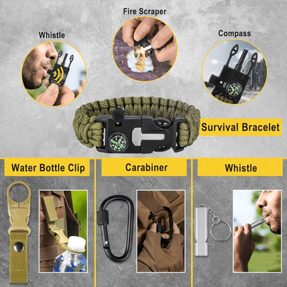258-Piece Professional Survival Kit with Fire Starter Compass Multi-Tool for Men Camping Hiking Outdoor Exploration Emergency Preparedness Gift