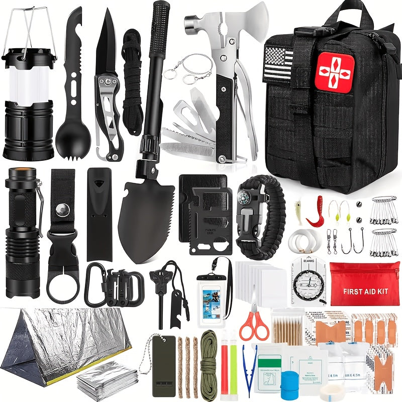 258-Piece Professional Survival Kit with Fire Starter Compass Multi-Tool for Men Camping Hiking Outdoor Exploration Emergency Preparedness Gift