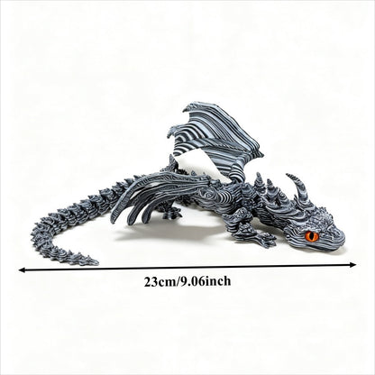Articulated Cybernetic Dragon Statue – 3D Printed Black & White Swirl Fidget Figurine with Random Eye Color, Poseable Collectible Fantasy Art for Desktop Display, Cool Gift for Teens & Adults 14+