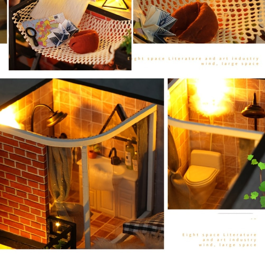 DIY Dollhouse Kit 2 Story with Dust Cover – Handmade Miniature House Model with Furniture Parts, No Glue No Batteries, Creative Build & Display Toy, Christmas Birthday Gift for Girls Teens & Adults