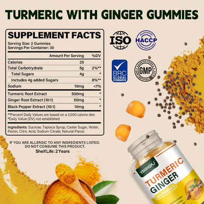 Turmeric Gummies with Black Pepper & Mint — 2000% Higher Absorption Curcumin | Anti-Inflammatory Joint, Immune & Digestive Support | Natural Formula | 60 Count | Women & Men Daily Wellness Supplement