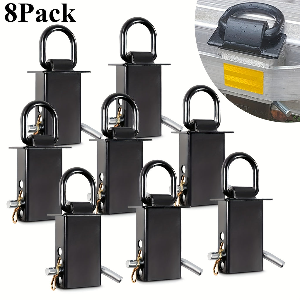 2Pack/ 4Pack/ 8Pack/ 10Pack/ 12Pack/ 16 Pack Stake Pocket D Ring Heavy Duty Adjustable Trailer Stake Pocket, Load Limit 5400 Lbs & 4 Holes for Adjustment, Removable Stake Pocket D-Ring Tie Downs Utility for Flatbed Trucks Black & Silvery