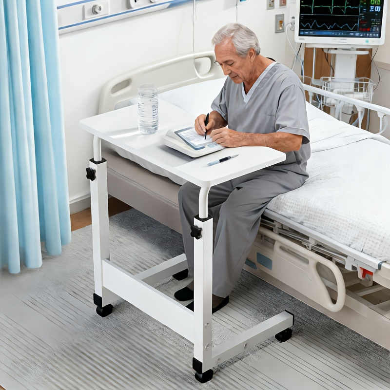Overbed Table Adjustable Height – Hospital-Grade Nursing Bedside Table with Independent Storage Compartments for Elderly & Patient Care | Portable Auxiliary Tray Table, 8 Colors