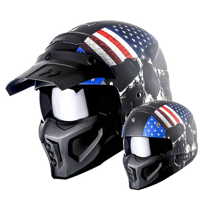 Convertible Motorcycle Helmet Full Face & Open Face 2-in-1 – Detachable Visor, Face Mask & Smoked Shield, Aerodynamic Thermoplastic Shell, Classic Style, Adult S/M/L/XL